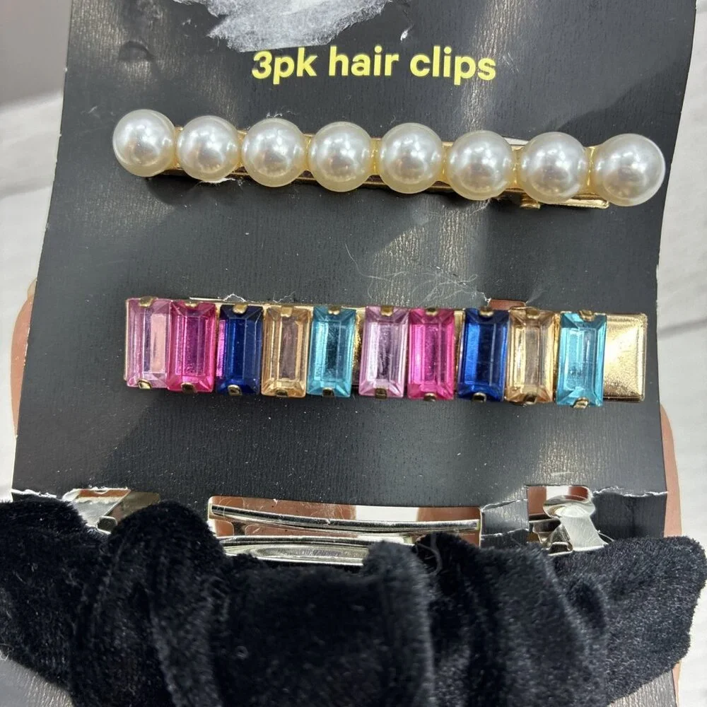 Art Class Girls Hair Clips 3 Pack Retro 80s Pearl Rhinestone Multicolor One Size